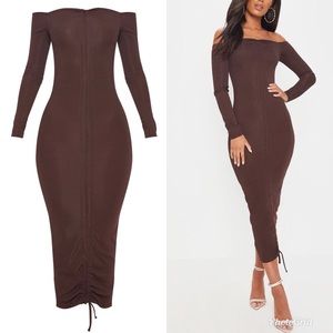 Brown Bodycon Midi Dress